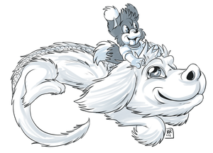 falkorroni.png wolfblade mentioned wanting to get a pic of this and comjuke decided to buy it as a preemptive gift XP. Tis Roni riding on the back of Falkor from The Neverending Story.