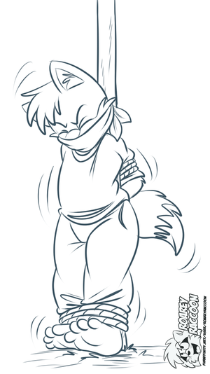 dynamotied.png Sketch commission for firewolf66 of his Dingo character tied to a pole, because yeah.