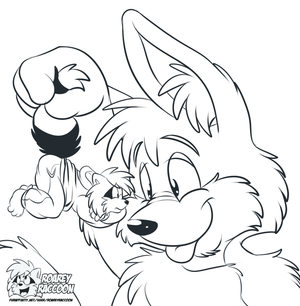 duncanroarey.png Sketch commission for duncan of his massive kangaroo character lifting up a Roarey.