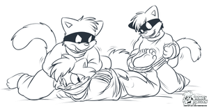 roarnapped.png Quickie sketch of Roarey getting subdued by some cat guys, because that's sexy or something.
