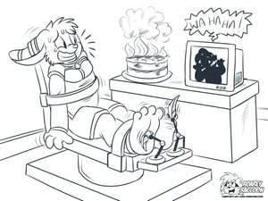 lennudburnedcakecaper.png One of my most creative customers, lennud is always commissioning rather original ideas. Even if cake is a running theme. Here he is being tickled and forced to laugh at a cake which is somehow on fire.