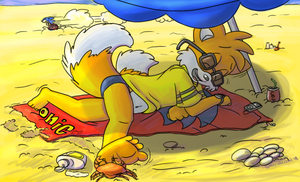 summertails.jpg Tails is terrorized by a strange creature that is supposed to represent a crab. The fukken horror!