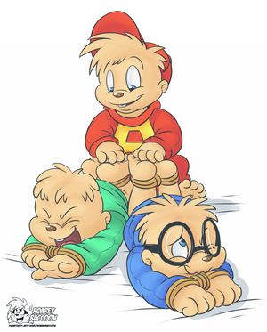 munkticklescolouredsm.png Commission for bondomunk featuring Alvin tickling Simon and Theodore.