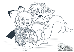 finnjaycetickles.png Sketch commission for seraphon featuring two of his characters, Finn and Jayce.