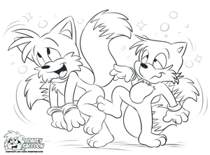 drunktailsntails.png Commission sketch for foxlover91 of AoStH and Archie Tails all drunk and stuff.