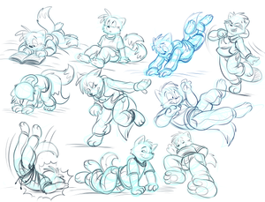 pracdoodles1.png A page of random sketches for practice. Nuff said really XP. Full version can be found here: https://inkbunny.net/submissionview.php?id=213278