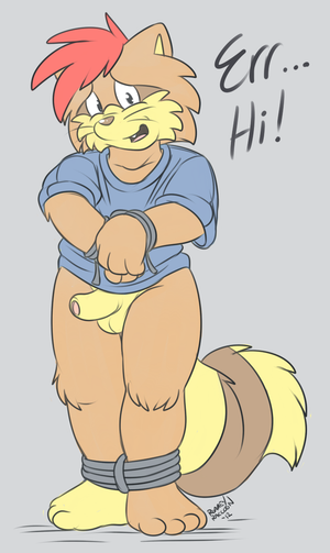 shyroarey.png I'm working on putting together a collection of cutesy bondage piccies to sell as a download later down the line, so here's Roarey being tied up again!