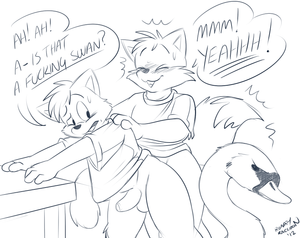 fcknswan.png So I'm hooked on Fun. - Some Nights but I misheard the lyrics "they sound like this one" and thought it said "they sound like a swan". That made me chuckle: http://t.co/uzKt48zo Then I drew this because, like....nothing actually justifies this but it's fucking stupid anyway!