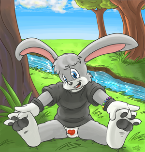 snug_commission.png Here be a piccy of snugglebunny chilling by a stream =O. Ky00t, no?