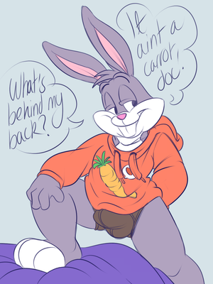 bugshoodie.png Silly sketch of Bugs Bunny XP. I've been watching The Looney Tunes Show lately and I absolutely adore it. It's bloody wonderful. I've also developed a thing for Bugs, so here he is, I had to doodle him XP.