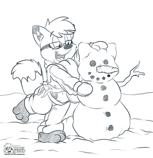 tjsnowfox.png Commission sketch for tjfoxxxx ; his character is playing around in the snow XP.