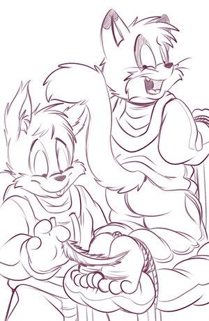 squirrelvscatsketch.png I haven't drawn since New Year, so here's a quick sketch thing I doodled for practice XP. Might make a proper pic out of it at some point. Mature because it's still fetishistic despite being tame XP.