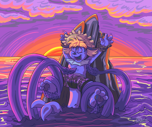 finnticklerocksm.png Commission for seraphon of one of his characters, Finn, chained to a rock at sea and having the crap tickled out of him by some sort of aquatic creature XP. I fancied doing a bit of cell shading and a slightly more abstract background XP.