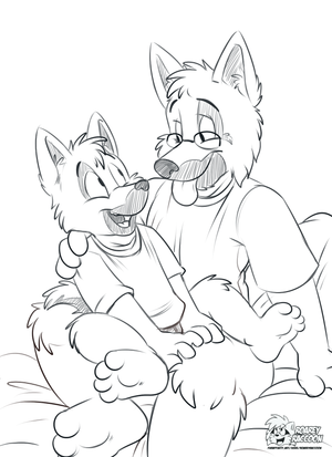 dadsongshep.png Commission sketch for christaphorac of two german shepherd characters, a father and son, hanging out or something.