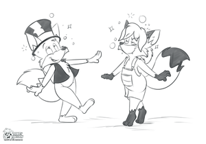 ozymilliedrunk.png Sketch commission for foxlover91 of two familiar foxes acting out under the influence of booze.