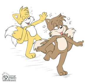 pissoffhometailses.png Coloured sketch for foxlover91. Two versions of Tails drunkenly walk about and that.