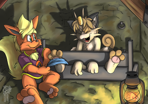 raynrufusdungeonweb.png Commission for seraphon of his Meowth character Ray being tormented by Rufus the Flareon XP. I tried doing better lighting with this one as practice.