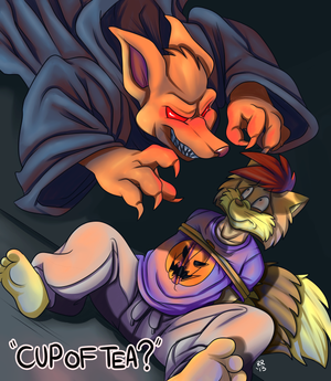 rrhalloween2013.png Silly picture that came to mind, for whatever reason. I felt like just colouring something that wasn't a commission, to relieve a bit of stress. I get anxious as fuck when I'm working on colour pics for other people XP. Here it is anyway, hope you like the, er, colours.