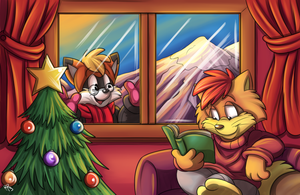 xmascard2013finish.png Design for this year's Christmas card, featuring Roarey and flintgf. It's a little homage to a piece of classic Sonic art, found in the Sonic Jam game for SEGA Saturn XP.