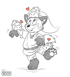 aaronmaimais.png Sketch commission for kittyboy of his bf, atf in a Link outfit, covered in Maimai's from the Zelda games (I'm assuming, I've never played them, haha).