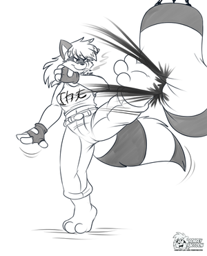 emilykickbag.png Sketch commission for hurricaneblackspark of his character, Emily, kicking a punch bag with a ciggy in her mouth, aharrr. I have so much to learn about dynamic poses and perspective.