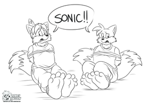 dashntailsbnd.png Sketch commission for firewolf66 featuring his fox character, Dash, tied up along with Tails XP.