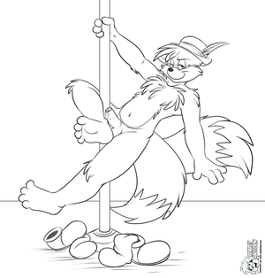 poledancetails.png Sketch commission for doctorpup of an adult Tails doing some some stuff on a pole XP.