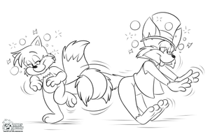 tailsnozytailtug.png Sketch commission for foxlover91 featuring Tails and Ozy (from Ozy & Millie) being drunk and getting their tails tangled.
