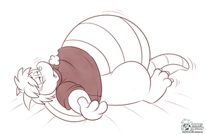 danomflop.png Sketch commission for danomdragon of his character lying down after evidently eating a fuckload.