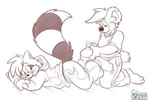 roarjoshrub.png Sketch commission for joshdakoala featuring his character giving Roarey a foot massage XP.