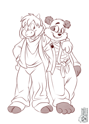 codynorihug.png Sketch for anonymous featuring Cody Calf from Moo Mesa and Noriyuki from Usagi Yojimbo being all friendly and shit XP.