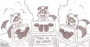 raccoonscharitystocks.png  Sketch commission for anon, done last year. Posting this at their request XP. Tis 3 guys from The Raccoons. 