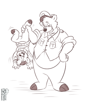 balooupsidekit.png Sketch commission for anonymous featuring Baloo and Kit from Talespin XP.