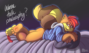 roareyphilosophy.png I've been pretty damn ill for a while now, making drawing commissions generally a hellish affair. Here's something silly I just drew for myself, with no pressure or worry about doing a good job for customers XP.