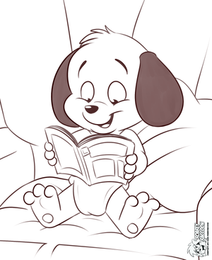 whopperreads.png Sketch commission for anon, tis Whopper from Pound Puppies, reading a comic XP.