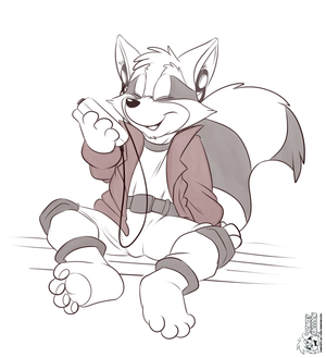rocketwalkman.png Commission for anon, featuring Rocket Raccoon listening to moosac. This version of Rocket is inspired by the art in #5 of the new comic XP.