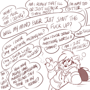 dumbthoughts.png Listless and with art block, so I drew some stream of consciousness thing, lol. Some of the stuff that crosses my mind with regularity XP.