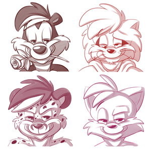 stupidfaces.png Just some quick doodles I did randomly last night. Tis Pepé le Pew, Roarey, kyyanno and Tails XP.
