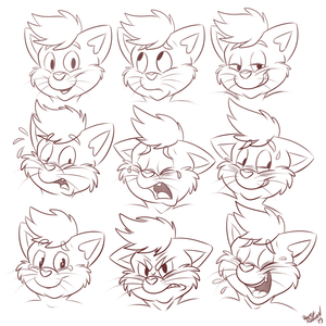 landisexpressions.png  Sketch commission of various expressions for kittyboy XP. 