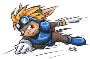sparksterrr.png Fanart of one of my fave characters ever. He's bloody solid to draw, otherwise I'd have done plenty more pictures of him XP. Sparkster is copyright Konami and stuffs.