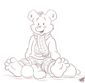 rupertsitbf.png Sketch commission for anon, featuring Rupert the Bear, barefoot XP.
