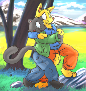 arthur-zorori-cuddle.png Another mess about, this one with a half-assed shitty background, yay! Kaiketsu Zorori and Arthur are the best yo.