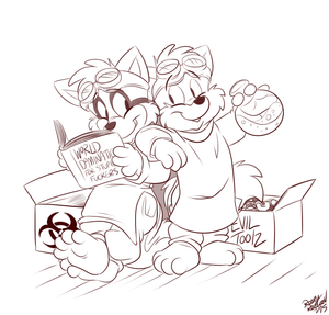 maldarmdscience.png Sketch commission for thespeakingwolf, featuring his character on the left, with his other half, doctorpup, acting like dorks XP.