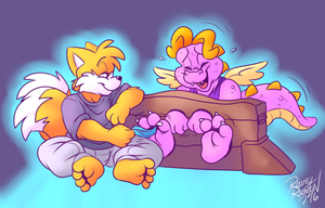 tailsbstrdrgntkl.png Coloured sketch commission for anon, featuring Tails tickling a dragon called Buster, from Dragon Tales XP.