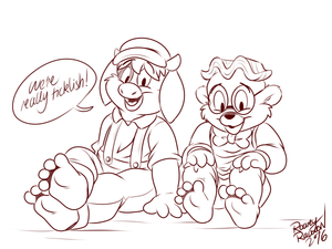 jakeoscarsttn.png Sketch commission for anon, featuring Jake from Cowboys of Moo Mesa and Oscar from Talespin, with more humanish paws XP.
