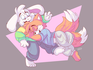 asritailsjmp.png Random little coloured sketch of Tails and Asriel doing something cute XP.