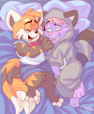 beanlandispocky.png Coloured sketch commission for [iconname]Bean[/iconname] and [iconname]Landis[/iconname], featuring their characters mucking about XP.