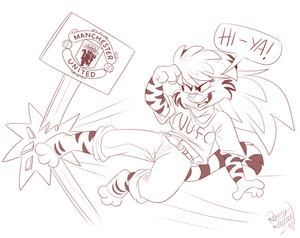 kickmanu.png Sketch commission for hurricaneblackspark, featuring his tiger character, Carly. Who doesn't like an ass-kicking lady?