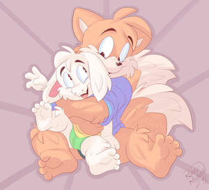 tailslilasricddle.png I fancied practising with thinner lines, originally just drawing Tails holding a plushie. But part way through I thought it would be cuter to see a super smol Asriel instead!