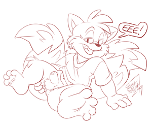 cheekytails.png Silly random sketch from the other night. Felt like drawing some Tails and stream viewers fancied seeing him without undies, so I thought fuck it XP.